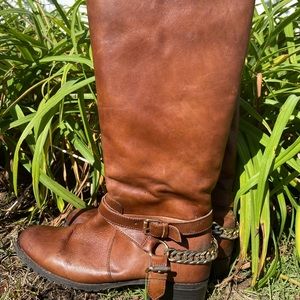 Aldo Bahr authentic brown leather boots chain calf-high riding boots 8 women’s
